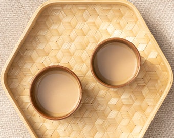 Serving Tray, Decorative Bamboo Tray, Artisan Bamboo Tray, Dining Kitchen Tray, Hexagonal Tray