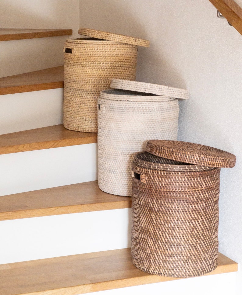 Storage & Organization Basket, Laundry Basket, Kalea Rattan Basket, Decorative Round Basket, Bedroom/Bathroom/Kids Room Storage image 1