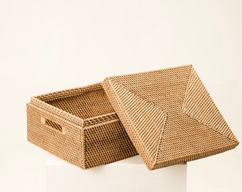 Rectangular Storage with Lid, Storage Box, Rattan Container, Organization Box, Bedroom/Bathroom/Office Storage, Miri Storage