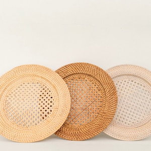 Jogos americanos de rattan trançado à mão, decoração de mesa boho