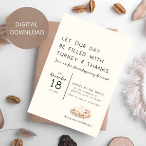 Editierbare Friendsgiving Dinner Invite, Thanksgiving Dinner Invite, Digitale Einladung, Editierbare Dinner Einladung, Truthahn und Thanks, Dinner einladen