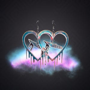 Handmade Iridescent Heart Earrings: Ghostface Inspired Acrylic Jewelry