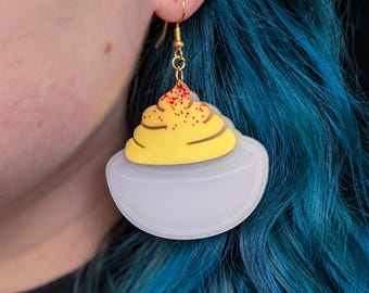 Deviled Egg Earrings: Handmade Kitsch Acrylic Food Jewelry