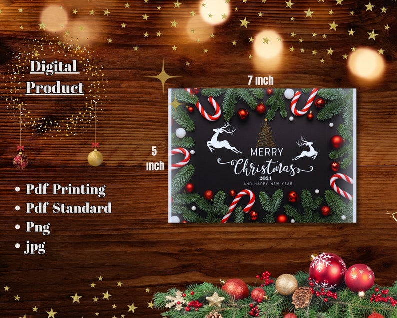 Digital Product 2024 Merry Christmas Postcard 2024 Postcard Christmas