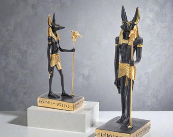 Black and Gold Anubis Statue – Egyptian God Figurine, Mythology Decor