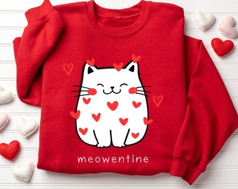 Słodka bluza walentynkowa z kotem, bluza walentynkowa, bluza walentynkowa Meowentine, zabawna bluza walentynkowa, bluza walentynkowa z kotem