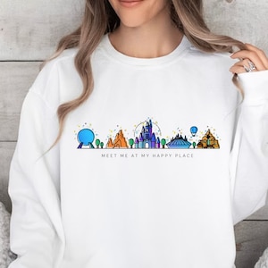 Comfort Colors® Meet Me At My Happy Place Sweatshirt, Disney Vacation Sweatshirt, Disneyland Sweatshirt, Disney Trip, Disney Parks Hoodie