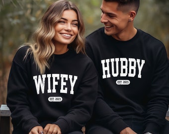 Wifey Hubby Custom, Sweatshirt, Wifey Sweatshirt, Hubby Sweatshirt, Matching Couple Sweater, Personalize Wifey Hubby Sweatshirt