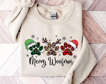 Sudadera navideña para perro, sudadera Merry Woofmas, regalo de Navidad para dueños de perros, sudadera con capucha Merry Christmas, sudadera con capucha navideña, sudadera con capucha navideña para perros