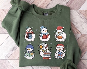Snowman Reading Book Sweatshirt, Snowman Book Sweatshirt, Christmas Book Sweatshirt, Librarian Christmas Sweater, Xmas Book Lover Gift