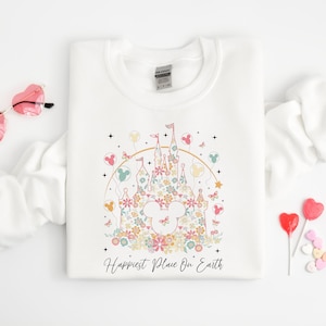 Happiest Place On Earth Sweatshirt, Disney Castle Floral Sweatshirt, Magic Kingdom Sweatshirt, Disneyland Sweatshirt, Floral Castle Sweater