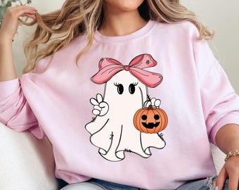 Pink Coquette Bow Ghost Halloween Sweatshirt