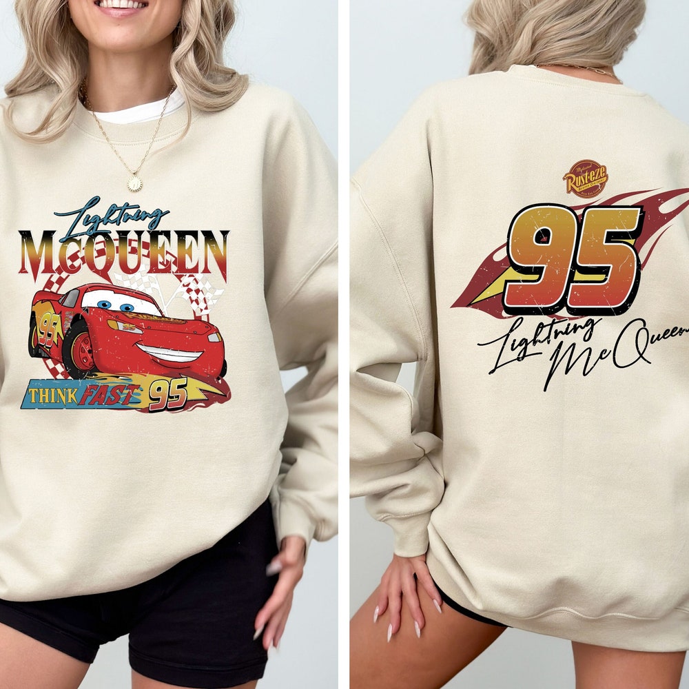 Snorider Design Vintage Lightning Mcqueen Sweatshirt, Disney Cars Sweatshirt, Cars Characters Sweatshirt, Cars Land Sweatshirt, Cars Family Trip Hoodie