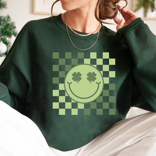 St Patrick's Checkered Face Sweatshirt, Lucky Face Sweatshirt, St Patrick's Day Sweatshirt, Shamrock Sweatshirt, St Patrick's Gift