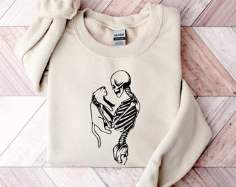 Sudadera de esqueleto y gato, sudadera de esqueleto para amantes de los gatos, suéter de esqueleto, sudadera de gato, suéter de mamá gata, suéter de esqueleto con gato