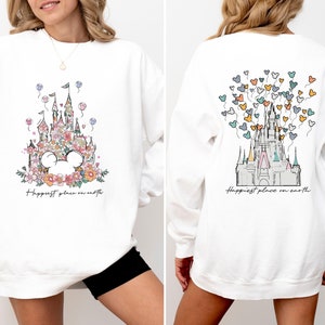 Comfort Colors® Happiest Place On Earth Sweatshirt, Disney Castle Floral Sweatshirt, Magic Kingdom Sweatshirt, Vintage Disney Sweatshirt