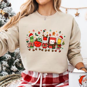 Christmas School Doodle Characters Sweatshirt, Holiday Classroom Sweatshirt, Teacher Doodle Hoodie, Festive Christmas Sweatshirt