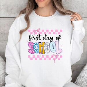 First Day Of School Sweatshirt, Teacher Squad Sweatshirt, Checkered Teacher Crewneck, School Sweatshirt, Gift For Teacher, Teacher Sweater