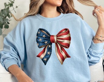 4. Juli Sweatshirt, Coquette Amerika Flagge Sweatshirt, USA Bogen Sweatshirt, Amerika Sweatshirt, Frauen Patriotisch Sweatshirt, USA Pullover