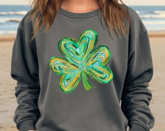 Comfort Colors Shamrock Sweatshirt, Watercolor St Patrick's Day Gift