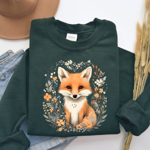 Sudadera con zorro floral, sudadera con zorro bonito, sudadera con flores, sudadera con zorro, regalo para amantes de los zorros, sudadera con flores, sudadera con animales