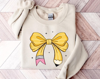 Pencil Bow Sweatshirt, Teacher Bow Sweatshirt, Appreciation Gift, Elementary Teacher Gift, Teacher Sweatshirt, School Sweater, Pencil Hoodie