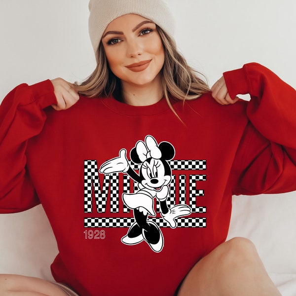 Checkered Minnie Sweatshirt, Mickey And Friends Sweatshirt, Disneyland Sweatshirt, Disney Family Shirt, Vintage Disney Shirt Retro Disney