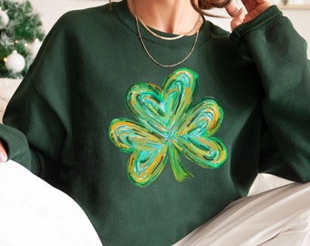 St Patrick's Four Leaf Clover Sweatshirt, Watercolor Shamrock Sweatshirt, St Patrick's Day Sweatshirt, Shamrock Hoodie, Gift For St Patricks