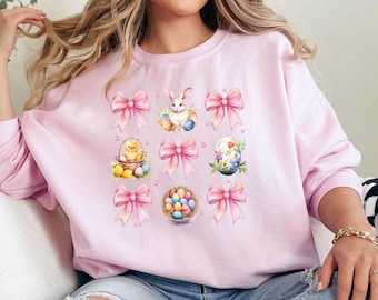 Coquette Bow Bunny Sweatshirt, Easter Bow Sweatshirt, Bunny Sweatshirt, Cute Easter Sweatshirt, Easter Day Gift, Happy Easter Day Sweatshirt