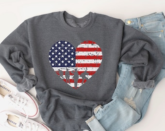 Amerika Flagge Herz Sweatshirt, Armee Sweatshirt, Vaterländischen Sweatshirt, Herz Gedenktag Sweatshirt, 4. Juli Sweatshirt, Flagge Sweatshirt