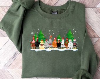 Sudadera navideña con pollitos, suéter divertido de animales de granja para las fiestas
