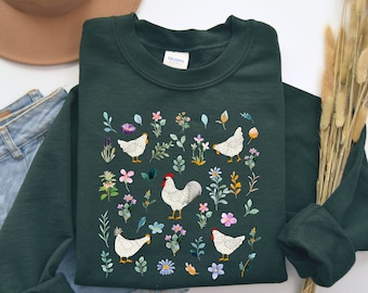 Floral Chicken Sweatshirt, Wildflower Farmer Hoodie