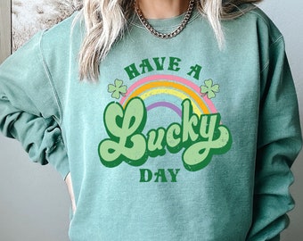 Comfort Colors Lucky Shamrock Sweatshirt, Rainbow St Patrick's Day