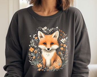 Comfort Colors Floral Fox Sweatshirt, Unisex Fit