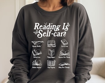 Bluza z nadrukiem Comfort Colors® Reading, bluza z nadrukiem Reading Is Self-Care, sweter dla nauczyciela, bluza z nadrukiem Book, prezent do czytania, bluza z nadrukiem Book Lover