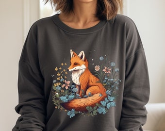 Comfort Colors Flower Fox Sweatshirt, Floral Animal Crewneck