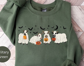 Halloween Cow Sweatshirt, Ghost Cows Sweatshirt, Halloween Sweatshirt, Funny Halloween, Halloween Crewneck, Ghost Shirt, Cow Lover Shirt
