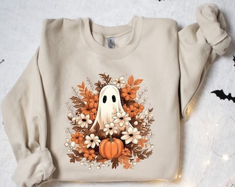 Floral Ghost Sweatshirt, Halloween Ghost Sweatshirt, Flower Halloween Sweatshirt, Funny Halloween Sweater, Halloween Gift, Fall Sweatshirt