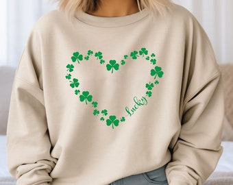 Heart Shamrock Sweatshirt, Lucky Clover Heart Sweatshirt, Shamrock Sweatshirt, St Patrick's Day Sweatshirt, Four Leaf Clover Sweatshirt