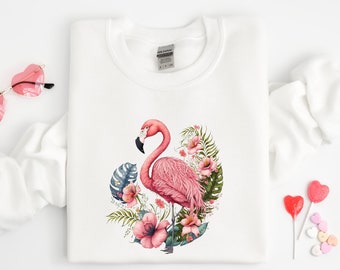 Floral Flamingo Sweatshirt, Flamingo Sweatshirt, Gift For Mom, Flamingo Lover Gift, Women Flamingo Sweatshirt, Mothers Day Sweatshirt