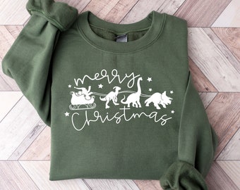Christmas Dinosaur Sleigh Rides Sweatshirt, Santa's Dinosaur Sleigh Sweatshirt, Adult Dinosaur Sweatshirt, Christmas Gifts for Kids