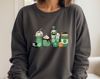Comfort Colors® St Patrick's day Coffee Sweatshirt, Lucky Latte Sweatshirt, St Patrick's Day Sweater, Shamrock Hoodie, St Patrick's Day Gift