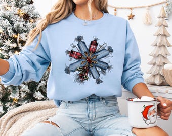 Denim Christmas Snowflake Sweatshirt, Cute Winter Sweatshirt, Christmas Sweatshirt, Snowflake Hoodie, Holiday Hoodie, Christmas Gifts