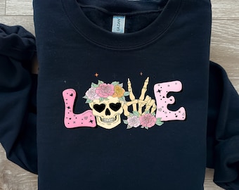 Skeleton Love Sweatshirt, Floral Skull, Valentines Day Gift