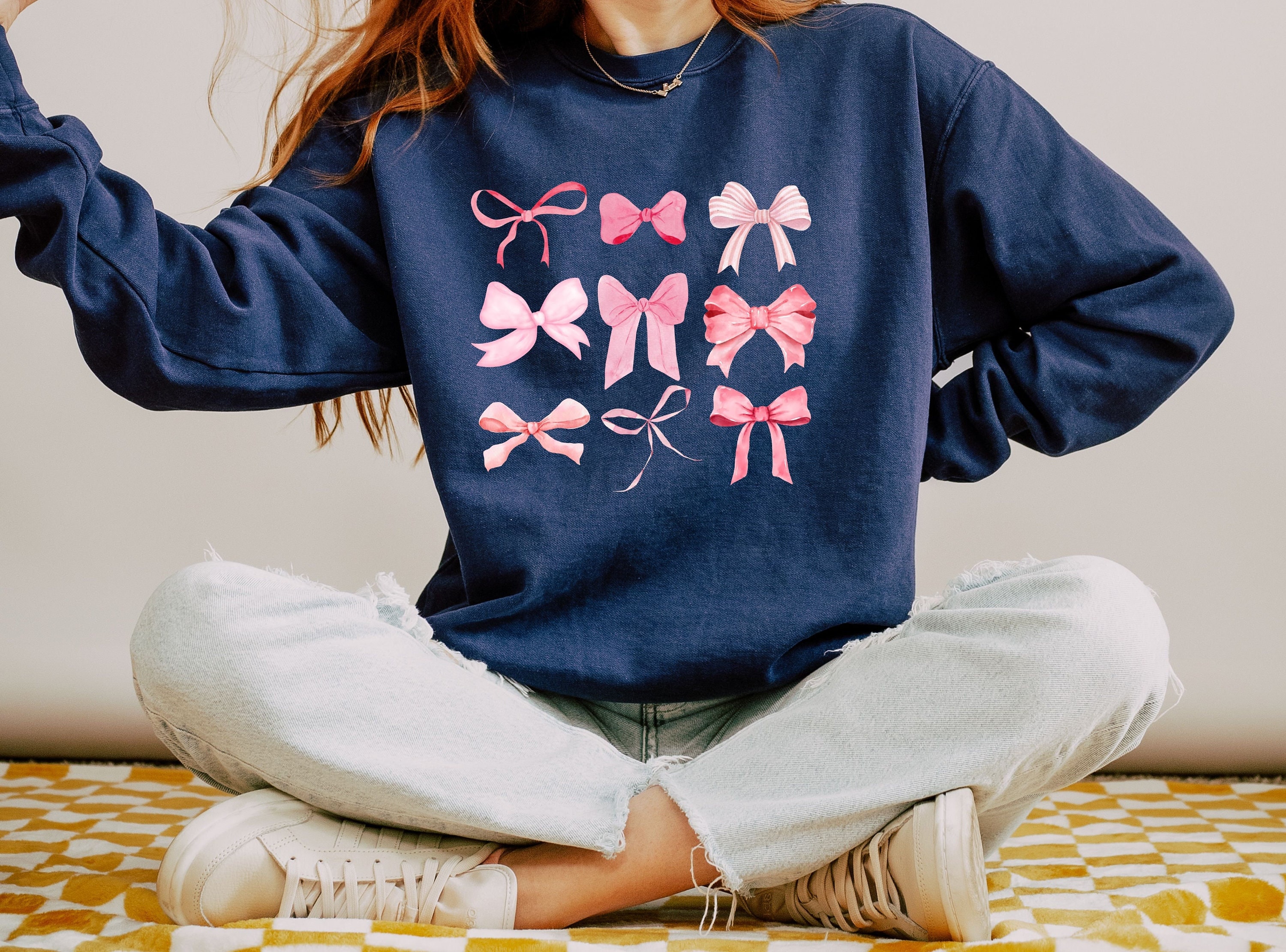 Bow Sweatshirt, Ribbon Sweatshirt, Pink Sweatshirt, Ribbon
