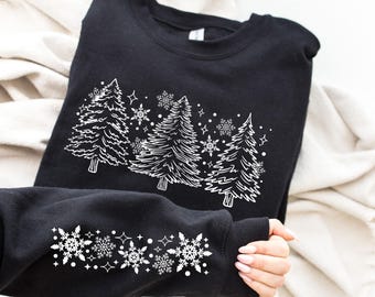 Snowflake Sweatshirt, Christmas Tree Sweatshirt, Winter Christmas Sweatshirt, Christmas Holiday Sweatshirt, Christmas Gift, Snow Sweatshirt