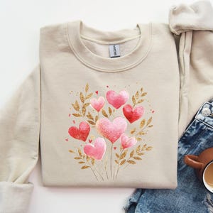 Heart Flower Sweatshirt, Valentine Day Sweatshirt, Floral Sweatshirt, Valentine Gift, Cute Heart Sweatshirt, Glitter Image, Not Real Glitter