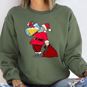 Santa Claus Drinking Beer Sweatshirt, Merry Christmas Holiday Sweater