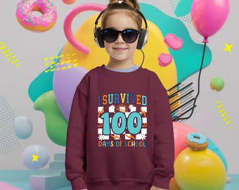 I Survived 100 Days Of School Sweatshirt, Checkered Sweater, Kids School Sweatshirt, Teacher Hoodie, Gift For Student Sweatshirt