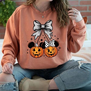 Comfort Colors® Mickey & Minnie Pumpkin Sweatshirt, Pumpkin Cherries Sweatshirt, Halloween Couple Sweatshirt, Fall Pumpkin Sweatshirt